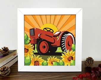Tractor Shadow Box 3D Svg,Tractor Flower 3D Svg ,Tractor 3D Box Svg ,Tractor Light Box Svg ,Layered Cardstock Art, Shadow Box Template