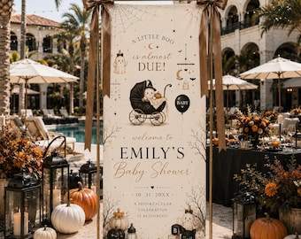 A Little Boo Is Almost Due Welcome Sign, Halloween Baby Shower Banner, Custom Spooky Baby Shower , Ghost Pumpkin Party Backdrop NRD-KSH16