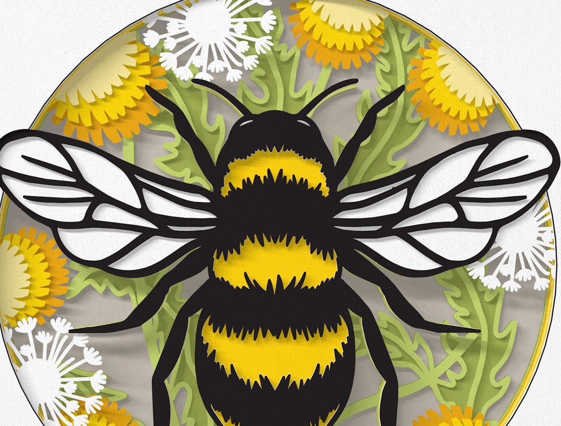 3D Honey Bee Shadow Box SVG, Bee 3D Box Svg ,bee Flower Svg ,spring Bee ...