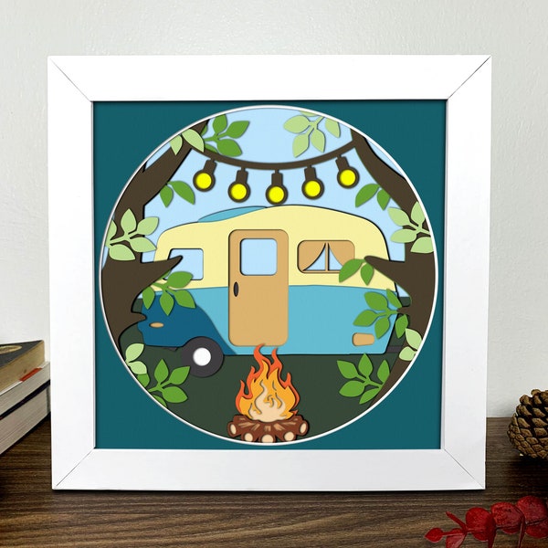 Camp Shadow Box 3D Svg ,Camping Life Light Box Svg,Camping Life Svg,Camp 3D Svg,Camping 3D Box Svg,Layered Cardstock Art,Shadow Box Template