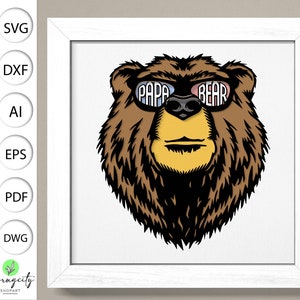 Papa ours Shadow Box 3D Svg, Happy Father Day 3D Box Svg, Papa Bear 3D Svg, Svg Light Box Fête des pères, ours Svg, art du papier cartonné en couches 3D