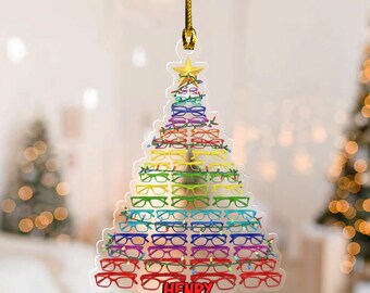 Personalized Eyeglass Christmas Ornament, Custom Name 2D Flat Tree Decor, Optometrist Eye Doctor Eyewear Lover Gift JCTW35