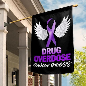 I Wear Purple For Drug Overdose Awareness Garden Flag, Support Overdose Flag, Purple Ribbon Flag, Garden Decor NFSZ30