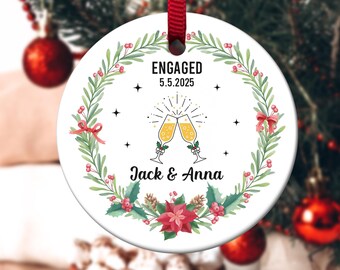 Engagement Gift, Personalized First Christmas Engaged Ornament, Engagement Gift Basket, Blue Ornament, XMAS gift G5PS30-2
