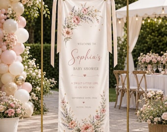 Floral Baby Shower Welcome Sign, Personalized Fabric Welcome Banner, Girl Baby Shower Garden Decor BRD-ZG152