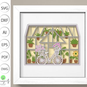 Caixa de sombra de estufa 3D SVG, Caixa de sombra de primavera Svg, Caixa de sombra de estufa 3D Svg, Caixa de sombra de estufa, 3D Papercut Svg, Cartolina em camadas