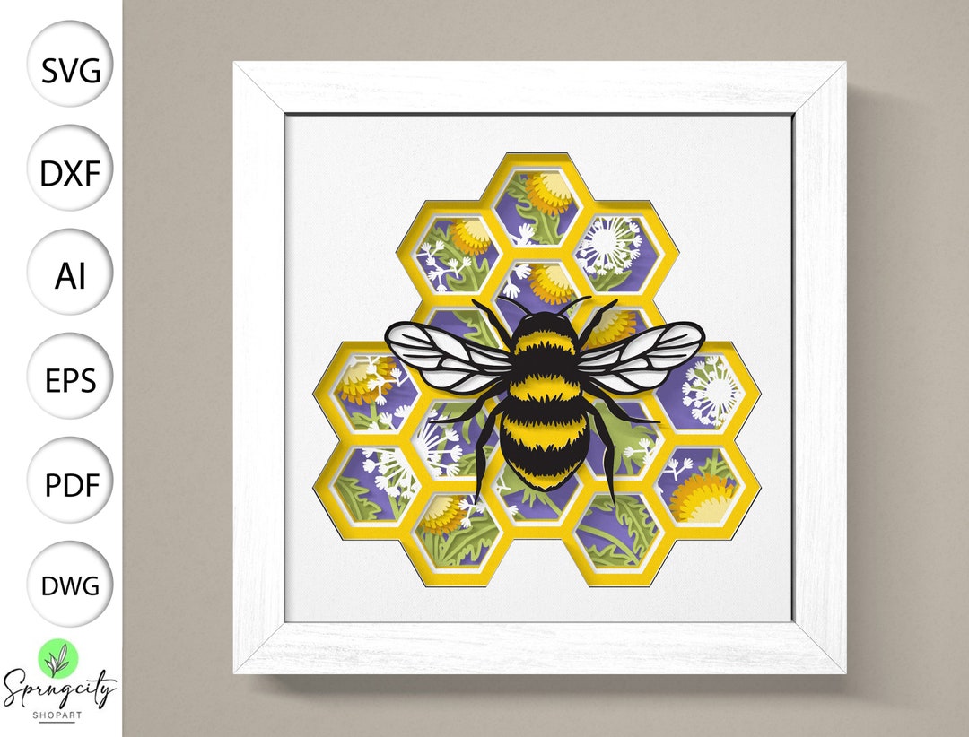 アート・デザイン・音楽 BEE HONEY HONEYCOMB GOJI HAMADA Bee Abstract Honeycomb Sign Glowforge Laser Cut Project SVG