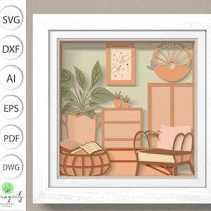 3D Boho Leseecke Schattenbox svg, Leseecke Schattenbox svg, Retro Schattenbox svg, Leseecke, Cricut Projekte, geschichteter Karton Kunst