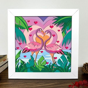 Flamingo Couple Shadow Box 3D Svg, Flamingo Couple Svg ,Flamingo 3D Box Svg ,Flamingo Light Box ,Layered Cardstock Art, Shadow Box Template