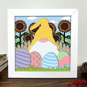 Shadow Box 3D de nain de Pâques, Svg 3D de nain de Pâques, joyeuses Pâques Svg, Svg de nain, boîte lumineuse de jour de Pâques, art cartonné en couches, modèle de boîte d'ombre