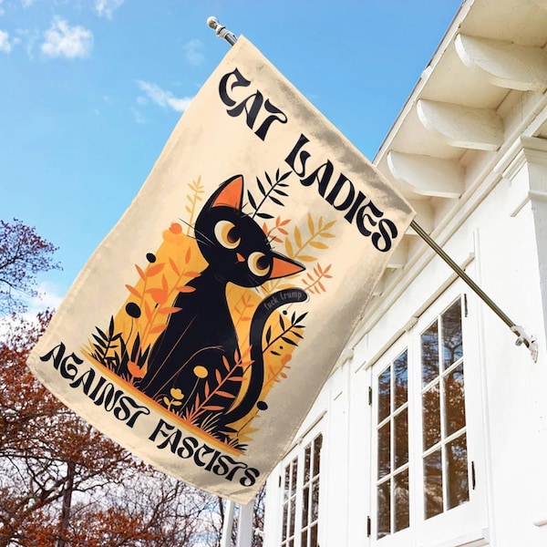 Bandera de jardín "Mujeres Gato Contra el Odio", pancarta de resistencia feminista, letrero antiopresión, decoración de brujas y orgullo felino, bandera de regalo progresista NGPH15