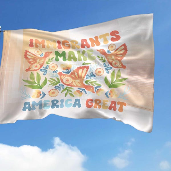 Bandera de la Casa "Inmigrantes Hacen Grande a Estados Unidos", Bandera FDT, Bandera de Jardín Pro Inmigración, Bandera de Protesta de Activistas Políticos, Regalo Demócrata D2IQ08