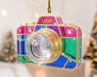 Personalized Camera Ornament, Vintage Photographer Christmas Ornament, Photography Lover Gift, 2D Flat Acrylic Holiday Keepsake JCSF36