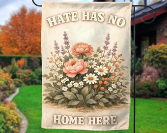 Hate Has No Home Here Foxglove Daisy Tulip Garden Flag,Resist Subtle Anti Floral House Flag, No Word Subtle FDT Yard Sign,Welcome FDT G6IE10