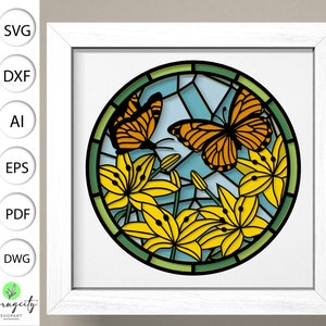 Caixa de sombra de flor de lírio de vitral 3D Svg, caixa de flor 3D Svg, caixa de luz de flor de lírio, flores de vitral 3D, arte de cartolina em camadas