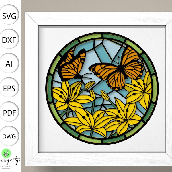 Stained Glass Lily Flower Shadow Box 3D Svg ,Flower 3D Box Svg ,Lily Flower Light Box ,Stained Glass Flowers 3D,Layered Cardstock Art