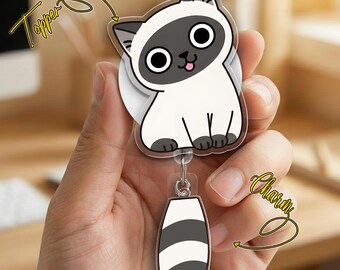 Portatarjetas retráctil con forma de gato, portatarjetas de identificación con forma de cola de gato, portatarjetas retráctil con forma de gatito para enfermera, portatarjetas retráctil, portatarjetas retráctil con forma de animal, regalo para técnico veterinario GAKN05-2