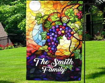 Personalized Garden Flag Porch Decor, Entry Flag Yard Decor, Custom Family Name Welcome Flag, Stained Glass Art, Custom Family Gift JCJW16