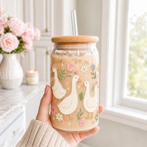 Floral Goose UV DTF Sticker, Cute Goose Flower Clear Film Sticker, Cottagecore Spring Transfer Decal, Pastel Duck Lover Gift G4J519 Bild 2