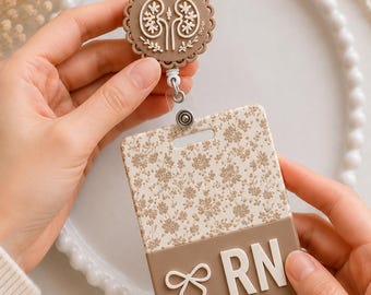 Custom Kidneys Nephrology RN Badge Reel and Badge Buddy Set Floral Dialysis Nurse ID Holder JRD-XOD03