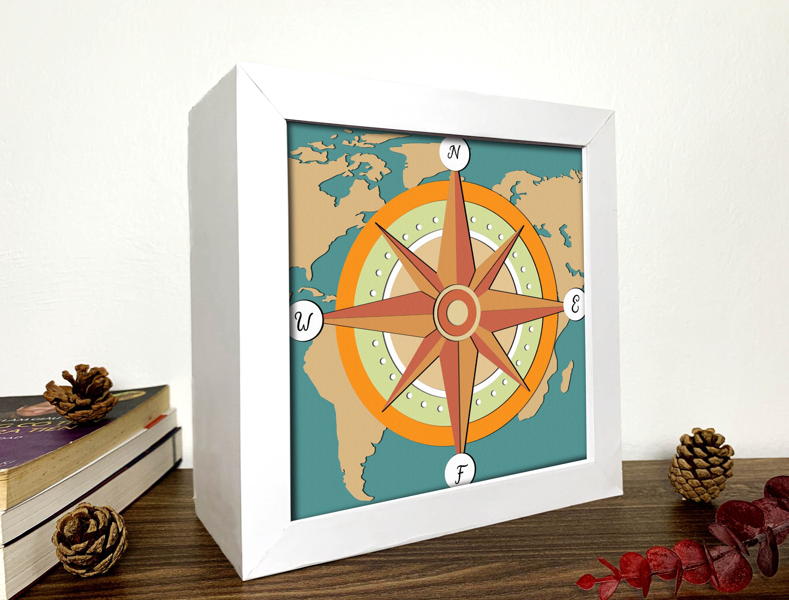 Compass Shadow Box 3D Svg, World Map 3D Svg ,compass 3D Box Svg ...