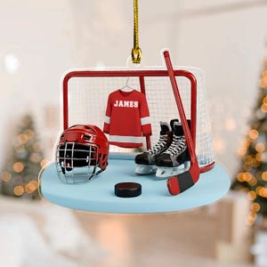 Custom Christmas Ice Hockey Ornament, Personalized Hockey Player Ornament 2025, Acrylic Hanging Decoration, Hockey Ornament for Kids NGWL28