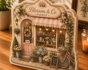 Personalized Florist Shop Wooden Block, Custom Flower Boutique Desk Decor, Floral Shop Sign, Florist Gift, Flower Lover Home Decor NRD-ESH45