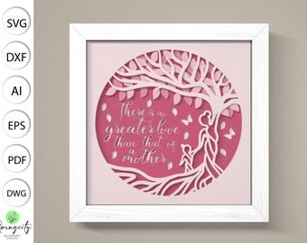 Mother Tree 3D Shadow Box Svg,Happy Mothers Day 3D Box Svg,Mother Quotes 3D Box Svg, Love Mom 3D Light Box Svg, Layered Cardstock Art