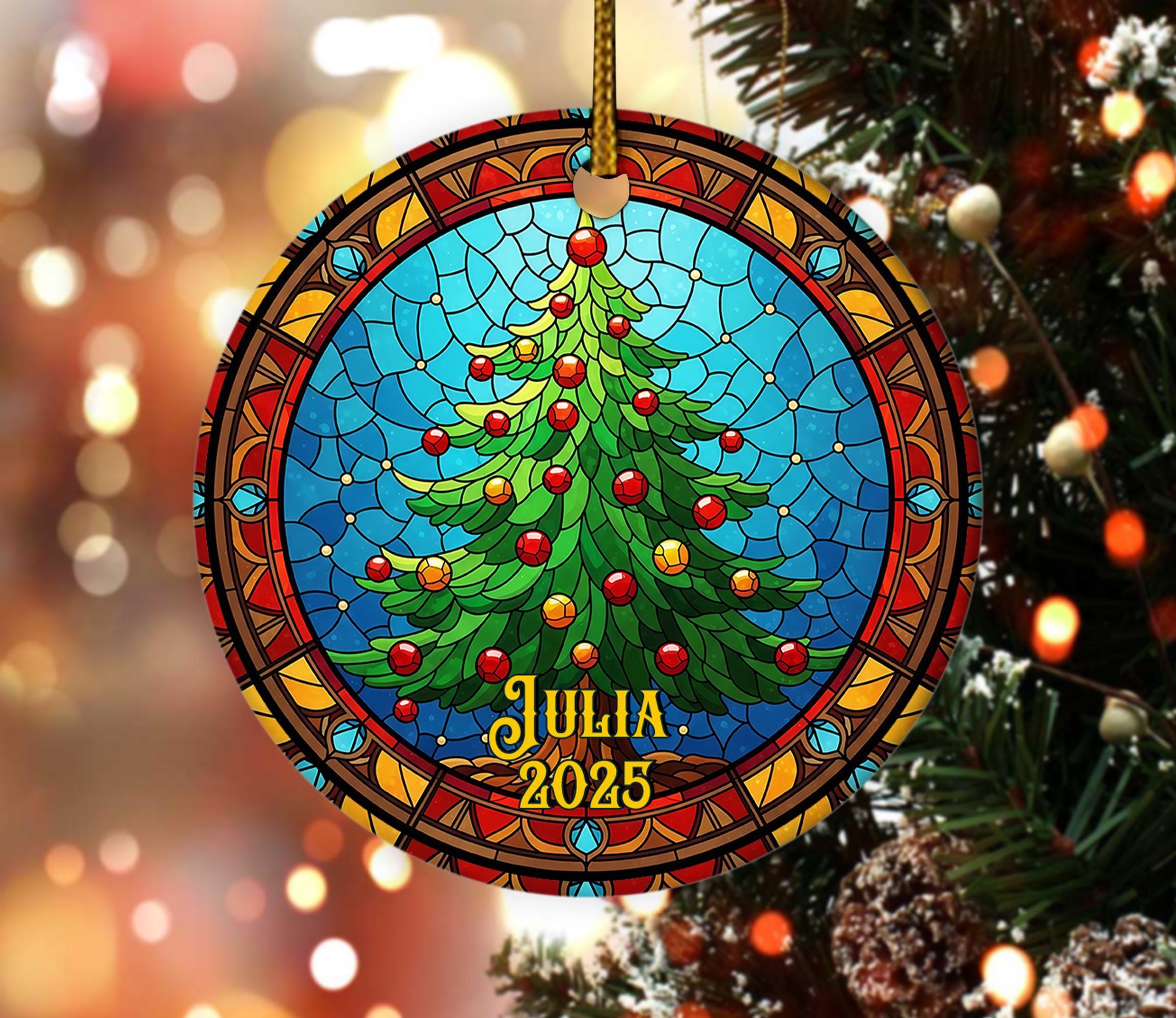 Personalized Stained Glass Christmas Ornament 2025 – Custom Name ...