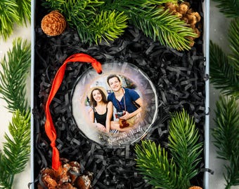 Personalized Couple Photo Ornament, Couples Gifts, Custom Photo Glass Ornament, Couple Keepsake, Custom Picture, Christmas Gifts SK3I20