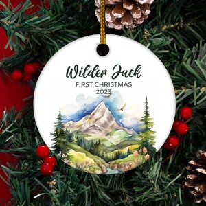 Mountains Baby First Christmas Ornament,Personalized Baby Christmas Ornament,Adventure Awaits Baby Boy Ornament,Holiday Baby Ornament BXLW49