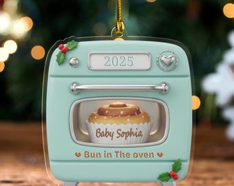 Personalized Bun In The Oven Ornament, Pregnancy Announcement Ornament, 2D FLAT Expecting Baby Bun In Oven Christmas Ornament D2MN09