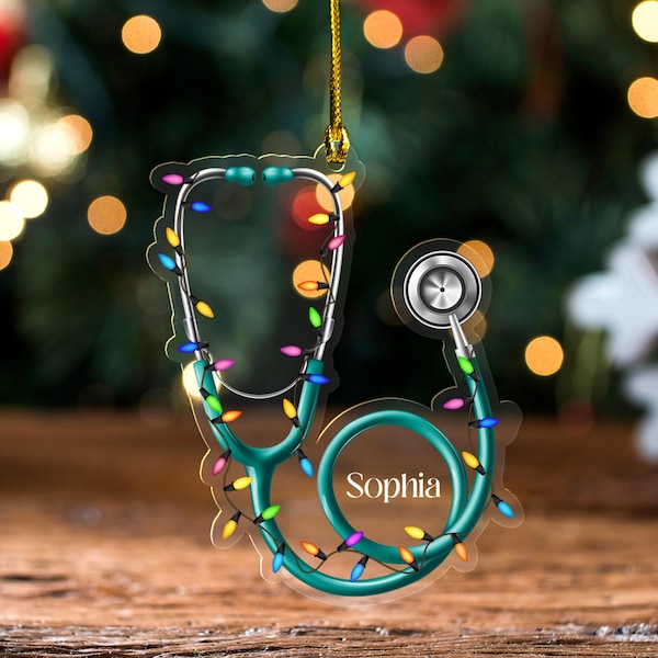 Stethoscope Ornament, Heart Shape Acrylic Xmas Tree Decor, Personalized Christmas Gift, Ideal Gift for Doctors Nurses Healthcare D2M101