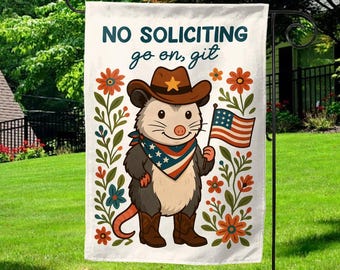 Funny No Soliciting Garden Flag, No Soliciting Yard Sign, Go Away Flag, Funny Yard Flag,Cowboy Possum Yard Decor G5M107