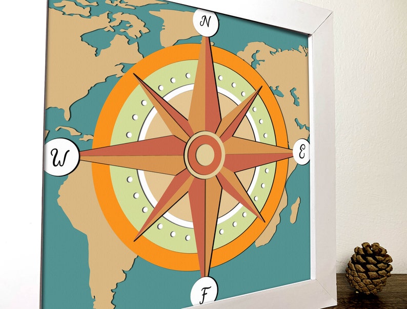 Compass Shadow Box 3D Svg, World Map 3D Svg ,compass 3D Box Svg ...