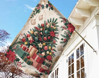 Christmas Garden Flag, Outdoor Holiday Decor, Watercolor Christmas Tree Porch Decorations, New Home Housewarming Gift, Seasonal Decor G5QJ37