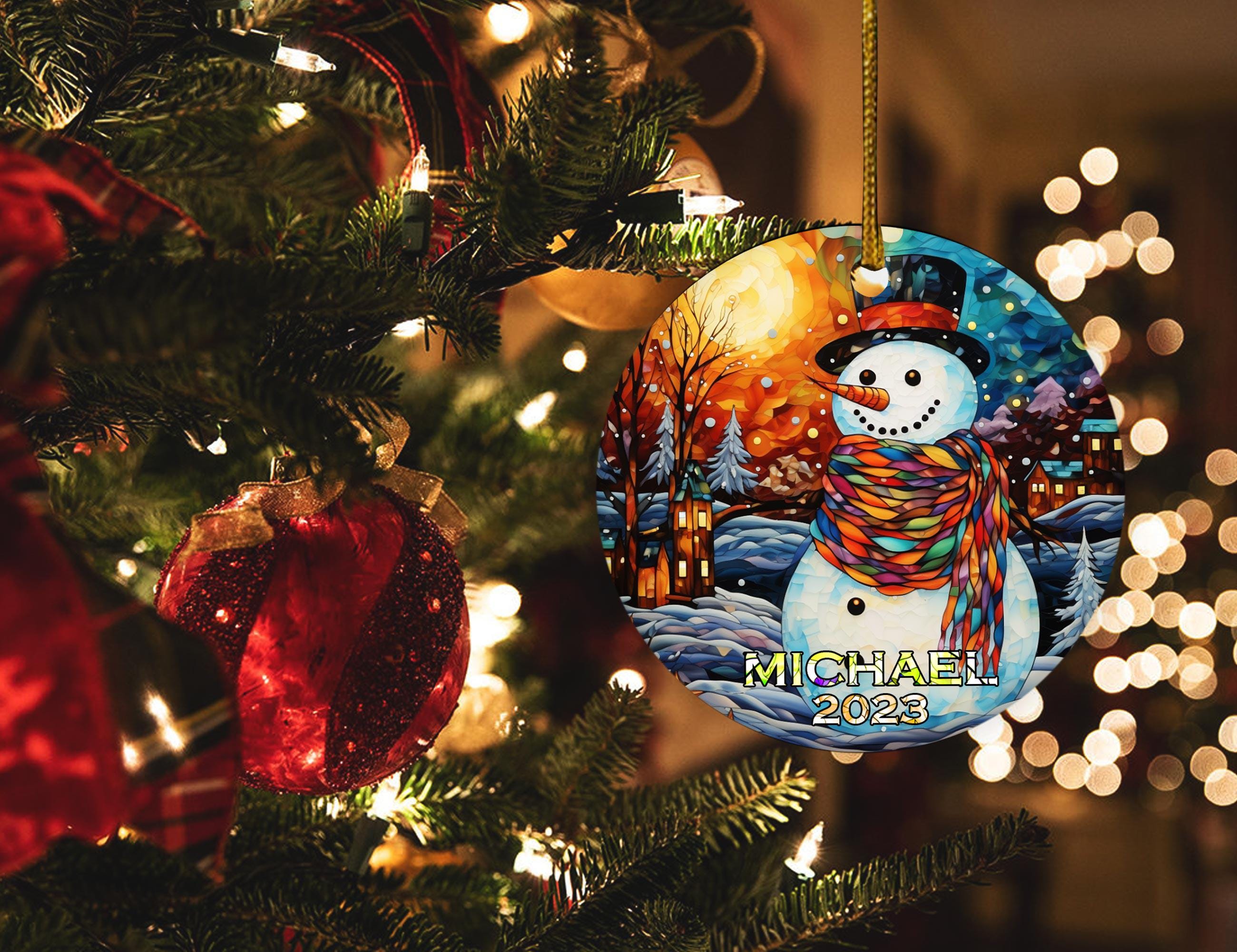 Personalized Stained Glass Snowman Ornament 2025 | Custom Christmas ...