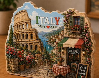 Italy Wooden Block Decor, Italy Travel Souvenir Desk Decor, Italian Cafe Wood Sign, Colosseum Shelf Decoration, Italy Gift Decor NRD-NTH20