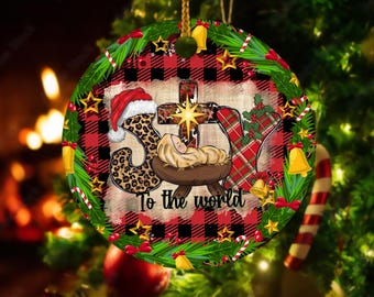 Joy To The World Jesus With Cross Ornament,Christmas Faith Ornament, Christmas Ornament, Merry Christmas Ornament, Christmas Ornament CYMR58