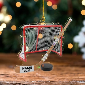 Custom Name Hockey 2025 Ornament, Personalized 2D Hockey Ornament, Christmas Sports 2d flat Gift, Acrylic/Wooden Sport Ornament JCRD19-8