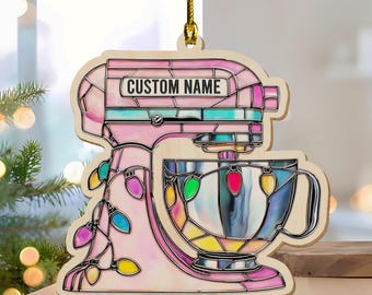 Custom Baking Mixer Lights Christmas Ornament, Flat Acrylic Baking Ornament for Her, Baker Gifts, Custom Baker Christmas Tree BZJR02