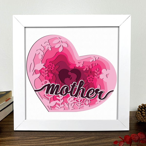Mother Day Shadow Box 3D Svg ,Mother Day 3D Svg ,Mother 3D Box Svg ,Mother Day Light Box Svg ,Layered Cardstock Art, Shadow Box Template