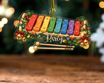Personalized Xylophone Christmas Ornament, Custom Name Musician Gift, Colorful Percussion Instrument Holiday Keepsake C2IK13-04