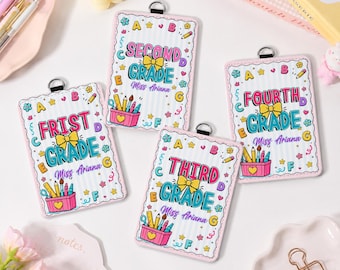 Personalized Teacher ID Badge Holder, Custom Pencil Star Badge Card Holder, Cute School Name Badge, Teacher Gift B1GP10