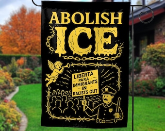 ICE Equals American Gestapo garden flag, Bold Anti-ICE Political flag, Distressed Graphic Lawn Decor, Abolish ICE Statement Piece NGSW04