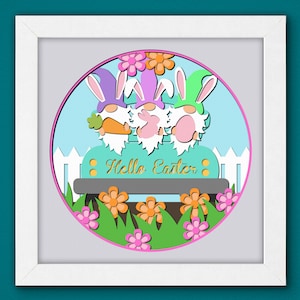 Fröhliche Gnome Ostern Schattenbox 3D svg, Gnome Ei 3D, Fröhliche Ostern svg, Gnome svg, Ostertag Light Box, geschichtete Cardstock Art, Shadow Box Vorlage