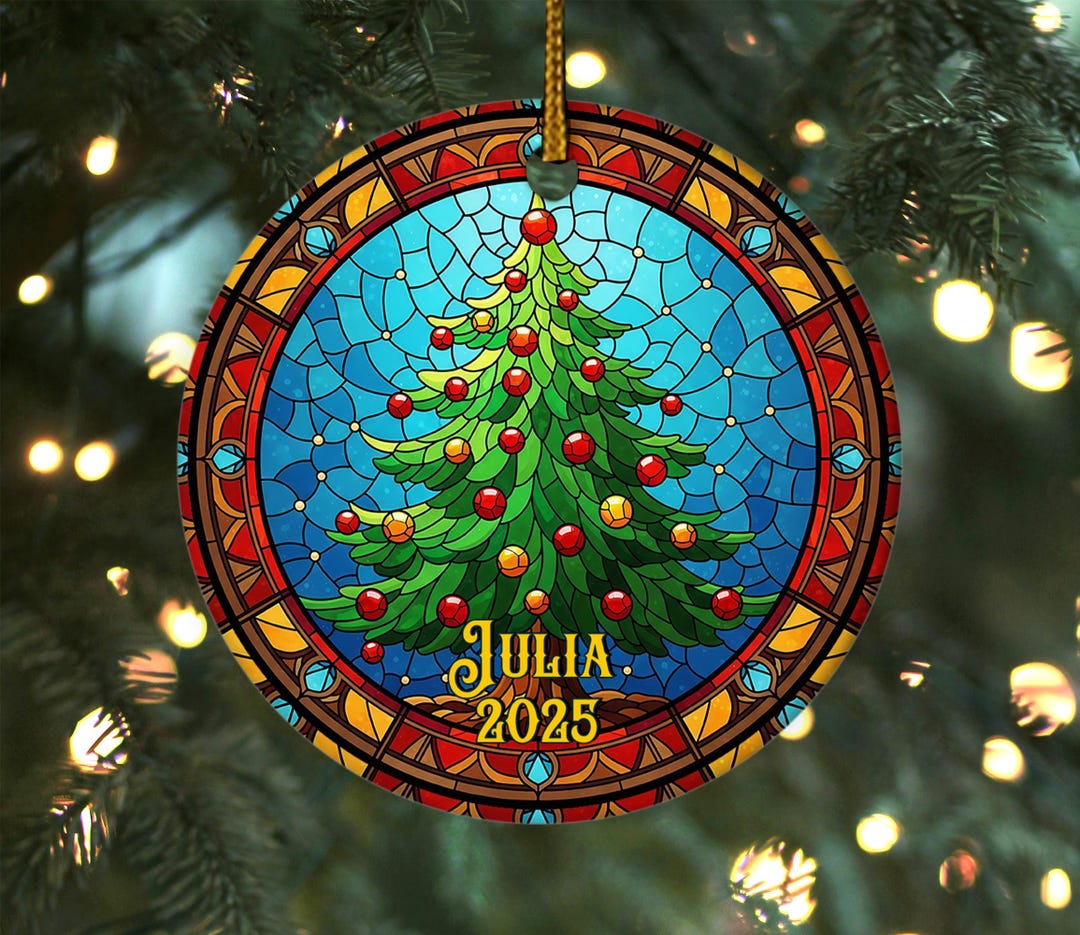 Personalized Stained Glass Christmas Ornament 2025 – Custom Name ...