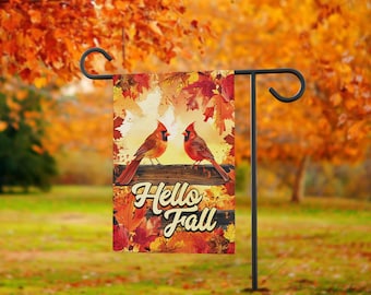 Welcome Fall Cardinals Garden Flag, Autumn Bird Garden Flag Fall Outside Outdoor House Yard Decoration, Polyester Flag NFSF11