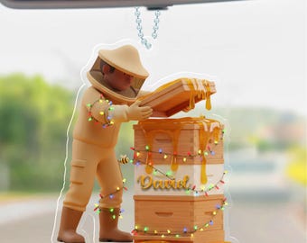 Beekeeper Christmas Ornament, Personalized Honey Bee Ornament, Apiary Worker Gift, Custom Name Beehive Holiday Decor JCTN05
