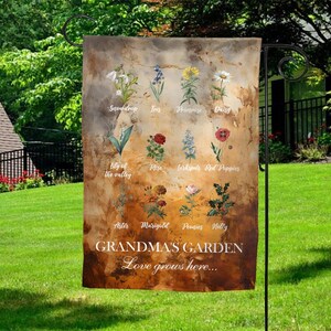 Grandpa&#39;s, Grandma&#39;s Garden Flag,Custom Birth Month Flower With NameFlag,GrandmaLove Grows Here FlagGift,Happy Mother&#39;s Day Gift 2025 BZBD01